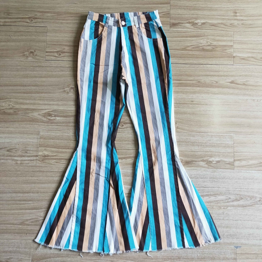 NWT Turquoise And Black Striped Flare Denim Jeans - Picture 2 of 3